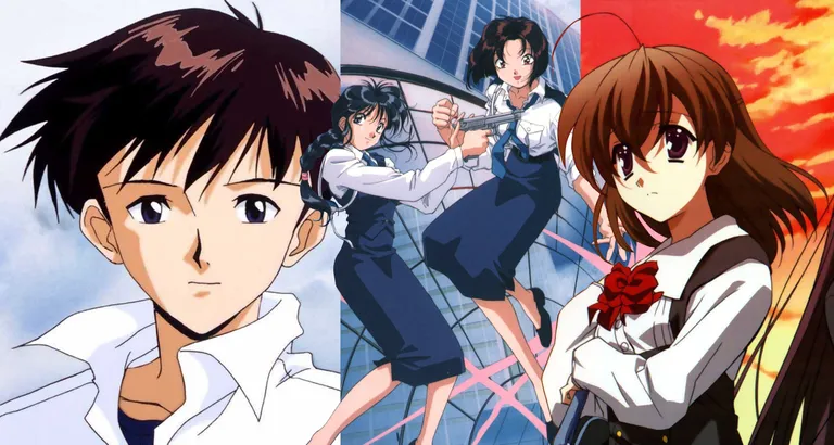 An image containing 3 anime series': Neon Genesis Evangelion, You're Under Arrest and School Days