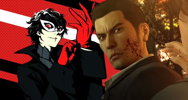 An image containg The Joker from Persona 5 and Kazuma Kiryu from the Yakuza/Like a Dragon francise.